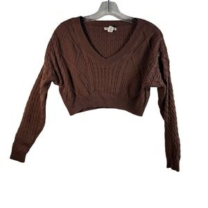 Full‎ Tilt Brown Cable Knit V Neck Cropped Sweater XS